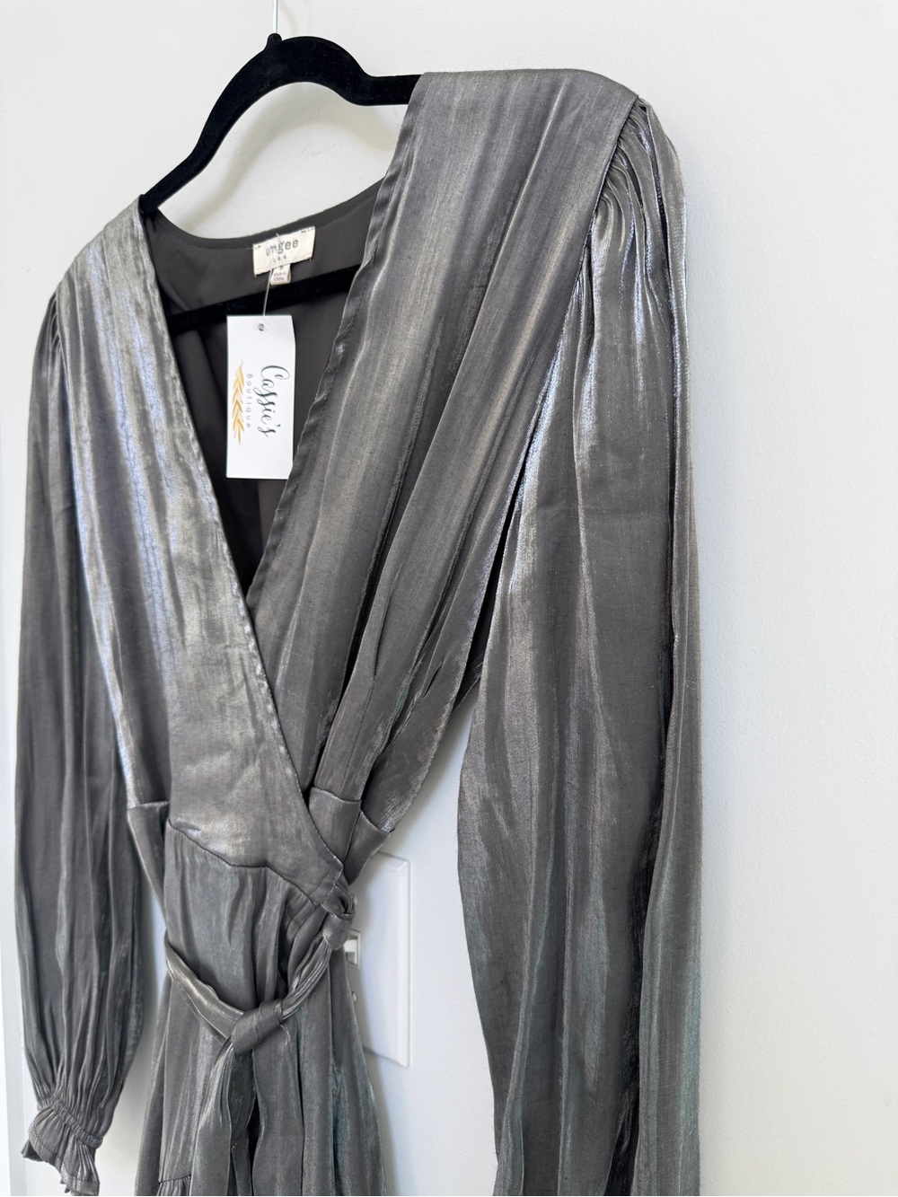 NWT Umgee Silver Metallic High-Low midi Wrap Dress New with tags